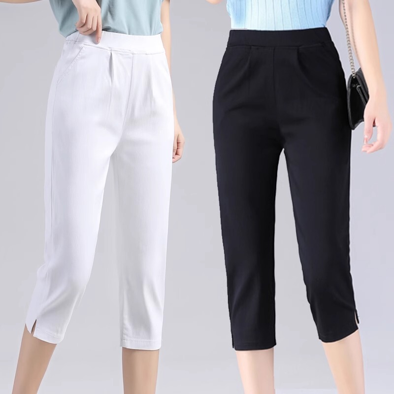 Elastic Waist Stretchy Capri Pants for Women, Summer Thin White Loose Straight-Leg Plus Size Casual Pants for Women Elastic Waist Stretchy Capri Pants for Women, Summer Thin White Loose Straight-Leg Plus Size Casual Pants for Women
