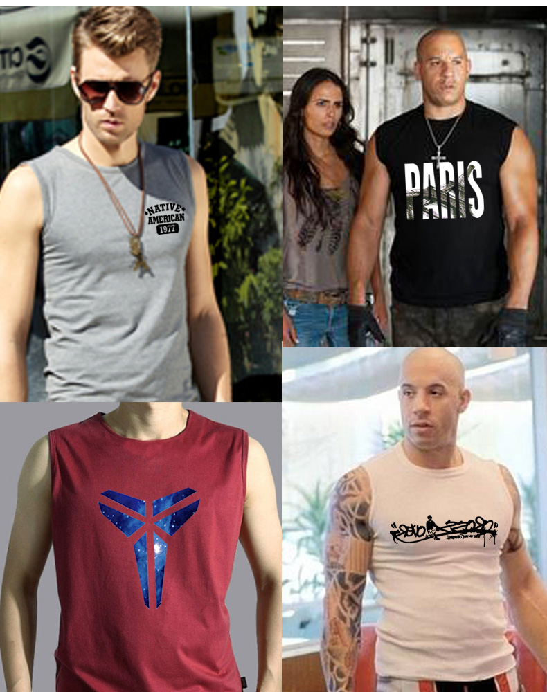 Vest nam mùa hè bông rộng vai tay áo t- shirt lỏng dưới vai thanh niên thể dục kích thước lớn t- shirt