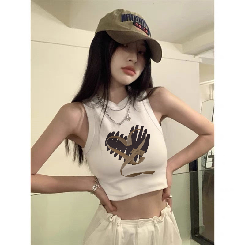 Женская летняя одежда на бретельках с принтом American hot girl love, без рукавов, с высокой талией, облегающий короткий топ внутри и снаружи