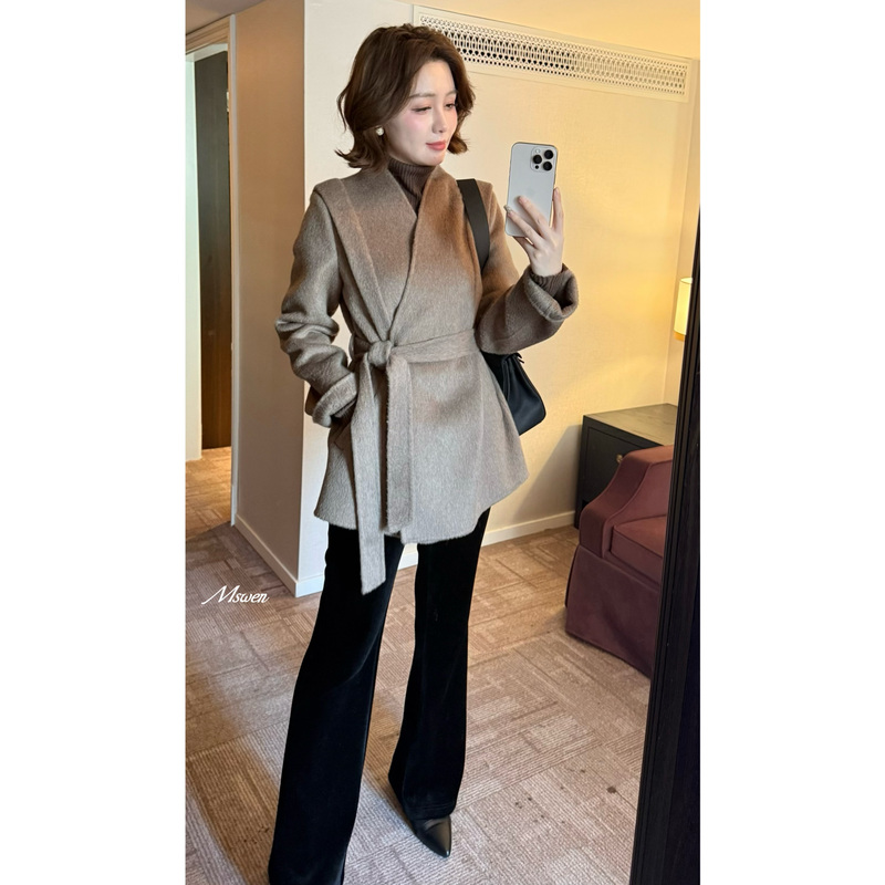 【Wenzo】Edinburgh~Winter French-Style Lace-Up 90% Wool Double-Sided Woolen Coat with Camel Hair W250906 【Wenzo】Edinburgh~Winter French-Style Lace-Up 90% Wool Double-Sided Woolen Coat with Camel Hair W250906