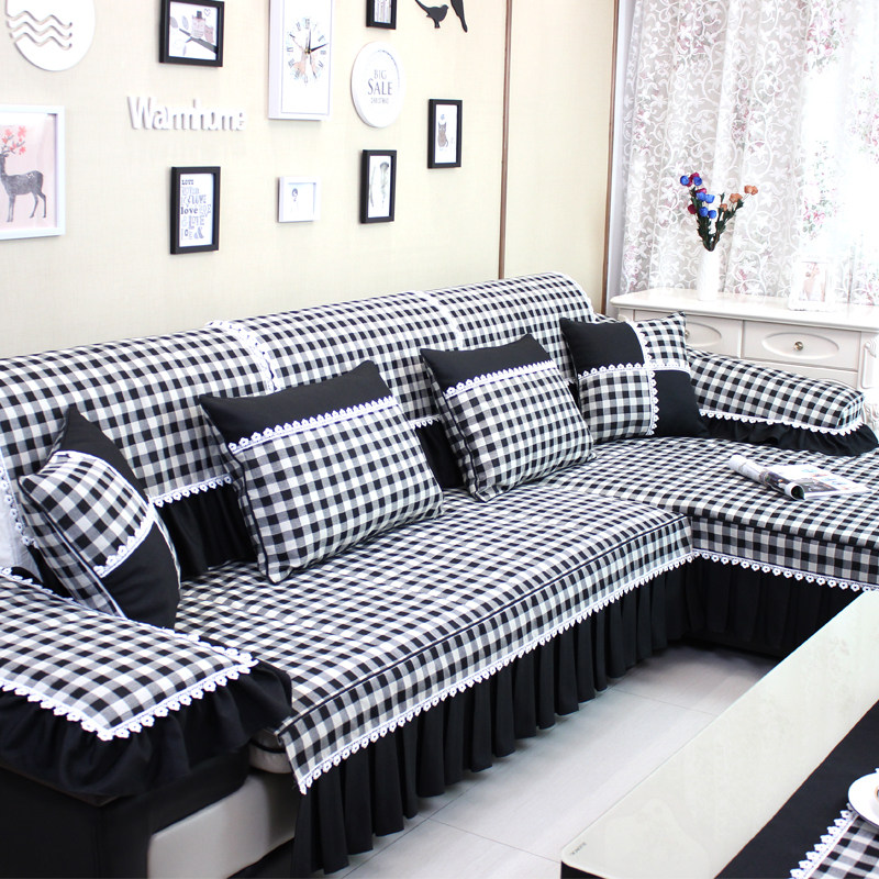Sofa cushion custom black and white coffee color plaid modern minimalist sofa cover non-slip four seasons universal universal all-inclusive cover towel