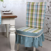American country blue khaki plaid chair cover IKEA simple dining table chair Nordic padded chair cover Princess can be customized