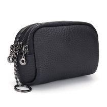 2022 Japan-ROK new genuine leather zero wallet triple zipped coin bag Multi-functional key bag Short Bull Leather Wallet Woman