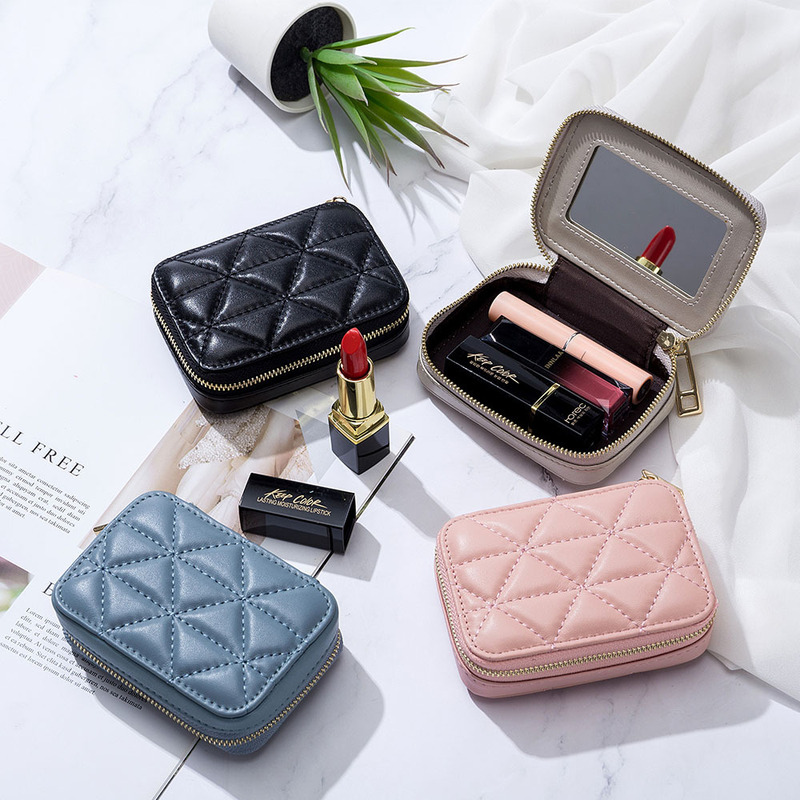 Genuine Leather Lipstick Bag Mini Pouch for Women, Portable with Mirror, Trendy Ins-Style Handheld Storage Makeup Bag Genuine Leather Lipstick Bag Mini Pouch for Women, Portable with Mirror, Trendy Ins-Style Handheld Storage Makeup Bag