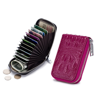 Genuine Leather Crocodile Grain Vertical Accordion Cardbag Lady Fashion Bull Pido Multi-Position Mens Zipper Drivers License Card Bag