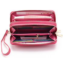 Real leather ladies double zipped wallet long section large capacity Japan-ROK small fragrant wind money clip Mama bag Han version of hand grab bag tide