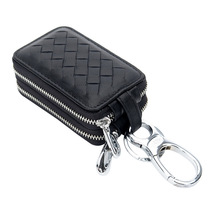 Genuine leather sheepskin double zipper braided car key bag for men and women waist hanging buckle zipper large capacity lock spoon bag