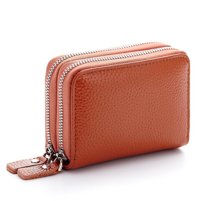First layer cowhide wallet card holder card holder women's multi-card slot all-in-one bag double-layer multi-card slot zipper card holder coin purse