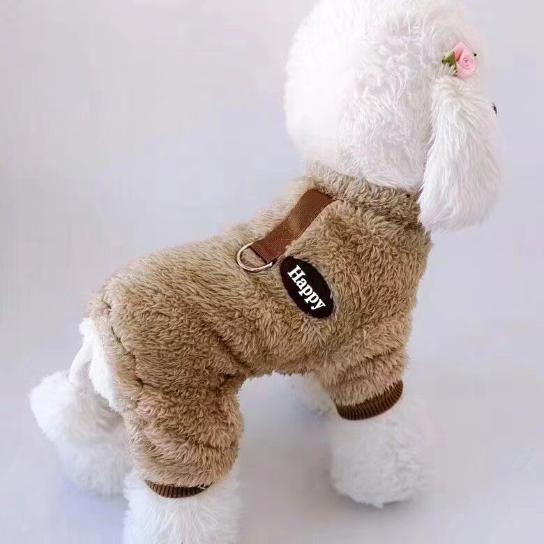 Pet Autumn and Winter Warm Clothing for Small Dogs, Teddy and Bichon Fleece Winter Clothing with Leash Attachment, Home Wear, Four-Legged Fleece Jacket