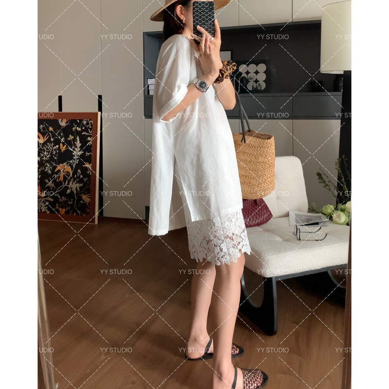 【Yy Studio】Sunshine Island Summer Linen Lazy Style Round Neck Loose Fashionable Simple Slimming Top 【Yy Studio】Sunshine Island Summer Linen Lazy Style Round Neck Loose Fashionable Simple Slimming Top