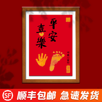 Newborn hand and foot print Traditional Calligraphy Peace and Joy foot print Souvenir Baby full moon 100 days commemorative hand and foot print