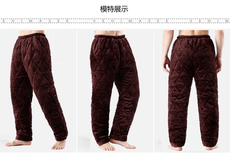 Mùa thu và mùa đông ba lớp dày san hô lông cừu bộ đồ ngủ quần pyjama nam cộng với cotton nhà giải trí quần đơn quần áo nam hàng hiệu