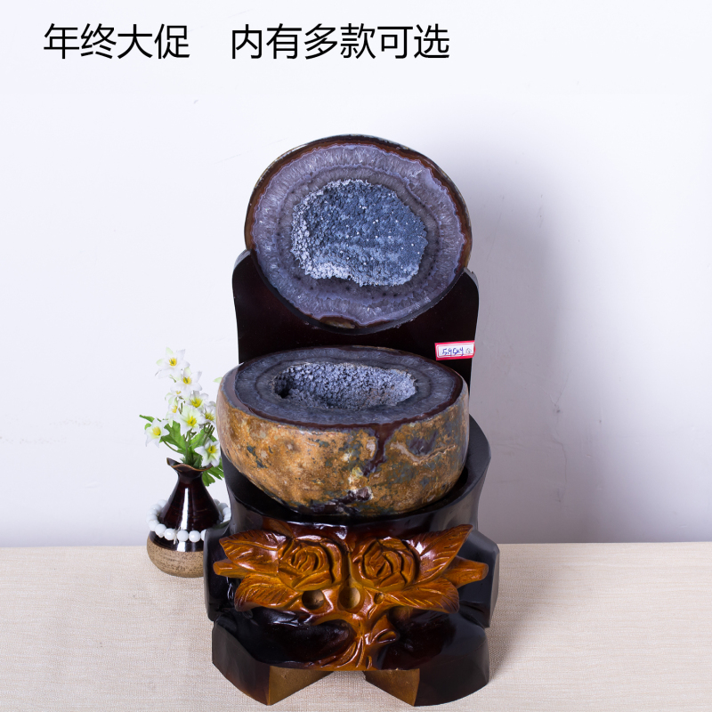 Living Room Office Auspicious Natural Treasure Bowl Amethyst Cave Agate Raw Stone Decoration Desktop Ornament Home Decor