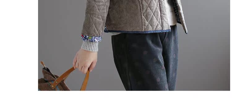 Dale 2018 mùa đông mới áo khoác cotton nhung kẻ sọc nữ denim vá quốc gia cotton ngắn áo khoác cotton áo ấm phao nữ