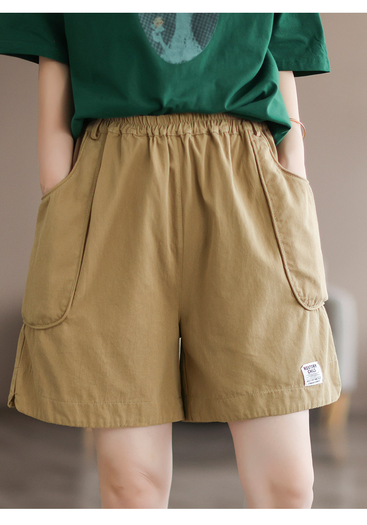 #高定水洗棉料#代勒【日常氛围感~】时尚贴标 夏季大码阔脚短裤女详情23