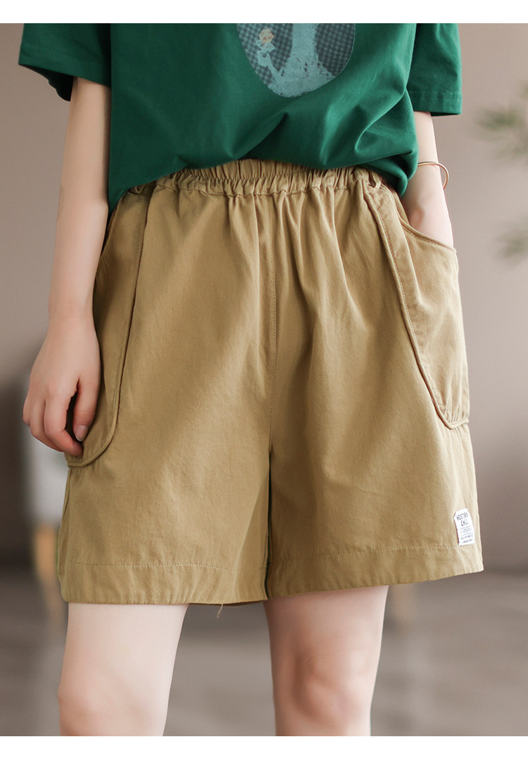 #高定水洗棉料#代勒【日常氛围感~】时尚贴标 夏季大码阔脚短裤女详情22