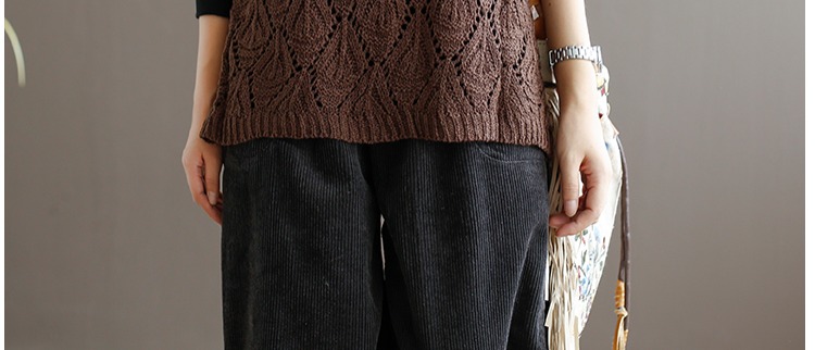 Dele áo len mới của phụ nữ retro vest V-cổ vest rắn màu văn chương hoang dã trùm đầu rỗng áo khoác cardigan
