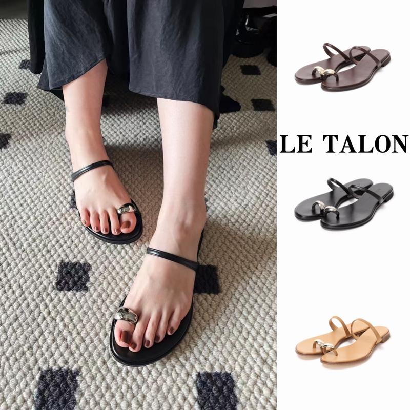 Japanese Genuine Le Talon Simple and Versatile Metal Ring Buckle Flat Thong Sandals Mary Jane Sandals