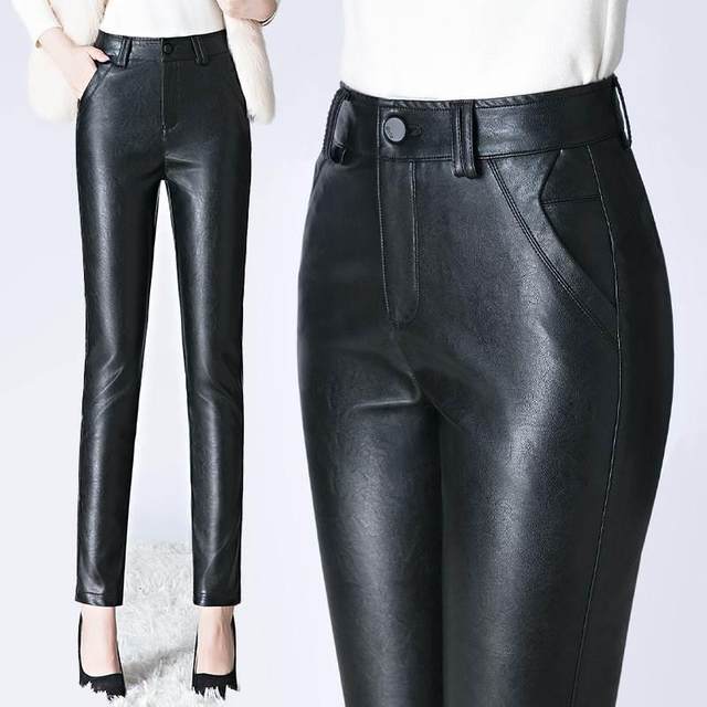 New Haining Sheep Trousers Women's Autumn and Winter High Waist Slimming Stretch Plus Suede Genuine Leather Women's Cotton Casual Pants