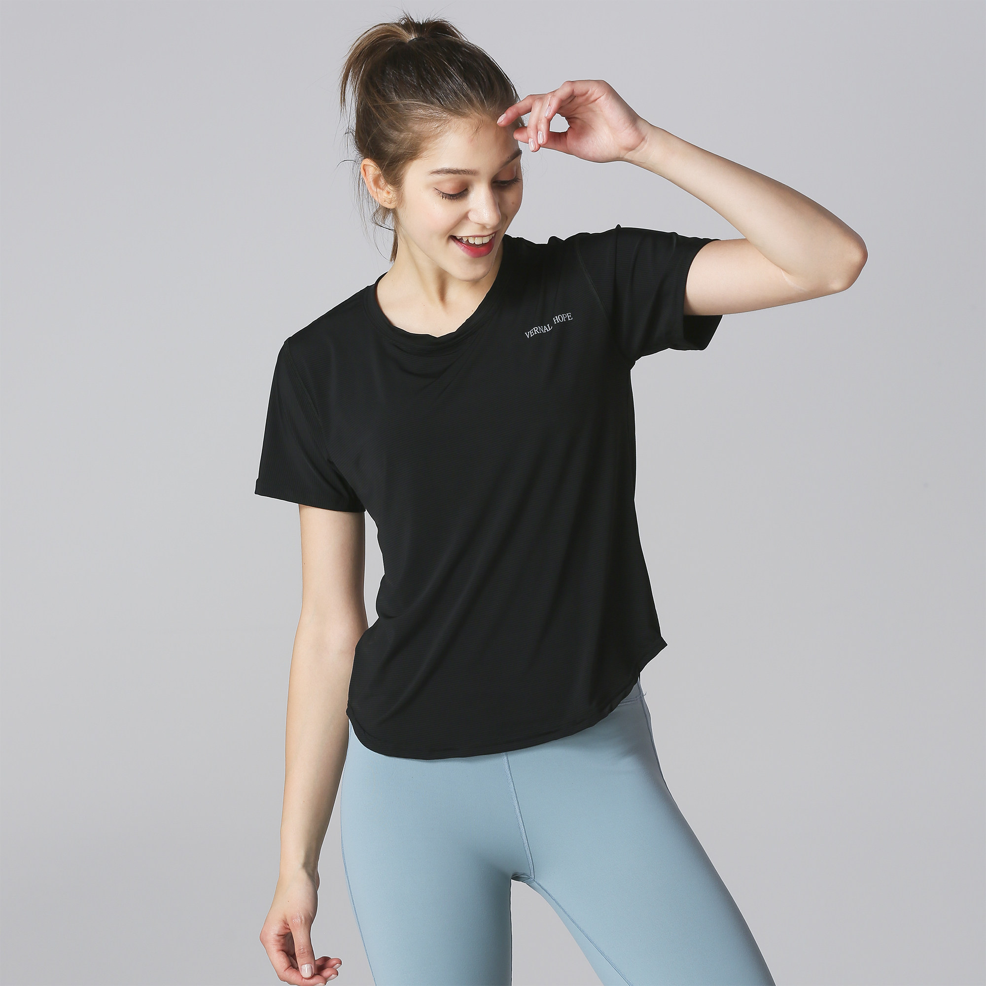 VERNAL HOPE sports loose short-sleeved women's summer fitness yoga running elastic quick-drying breathable light T-shirt - Taobao