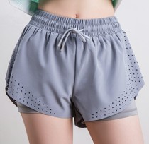 Summer anti-running training shorts ladies double-layer fake two-piece Sports yoga fitness quick-dry pants women
