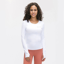 Fitness White yoga suit tight training top female elastic quick-drying autumn and winter running T-shirt Slim fleece long sleeve