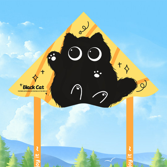 黑球猫猫风筝 带线轮套装 潍坊卡通微风易飞儿童大人手持到手可飞