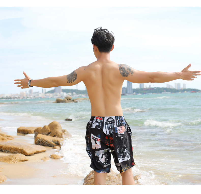 Quần short đi biển nam quần dài đi biển nhanh khô nam bãi biển kỳ nghỉ phù hợp với bãi biển bơi quần mùa xuân nóng quần áo gia đình đi biển