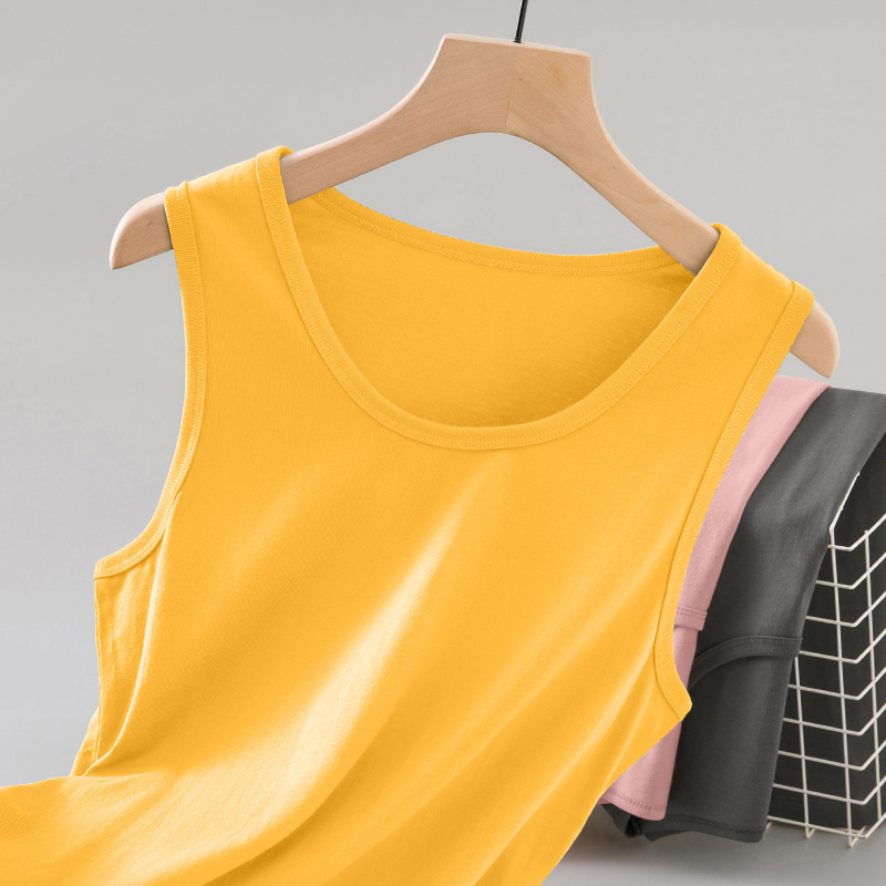 Men's Vest, Pure Cotton, Summer, Loose Fit, Fitness, Sports, Tank Top, Basketball, Singlet, Yellow, Sleeveless T-Shirt
