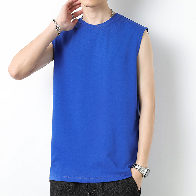 Heavyweight Pure Cotton Vest for Men, Summer Fitness Basketball Klein Blue Sports Sleeveless Shirt, Liquid Ammonia Long-Staple Cotton Sleeveless T-Shirt