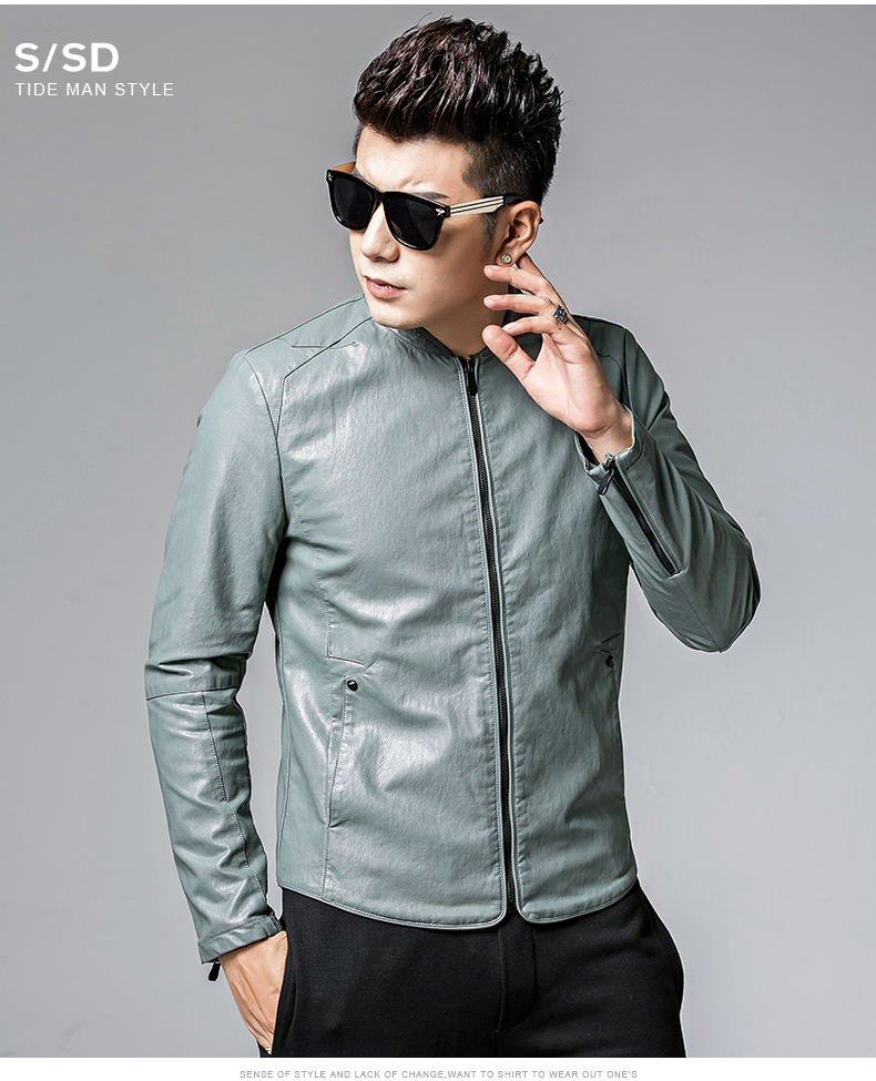 2018 người đàn ông mới của da nhỏ phần mỏng slim coat xe máy quần áo đứng cổ áo PU áo khoác da màu đen xu hướng đẹp trai áo gió nam