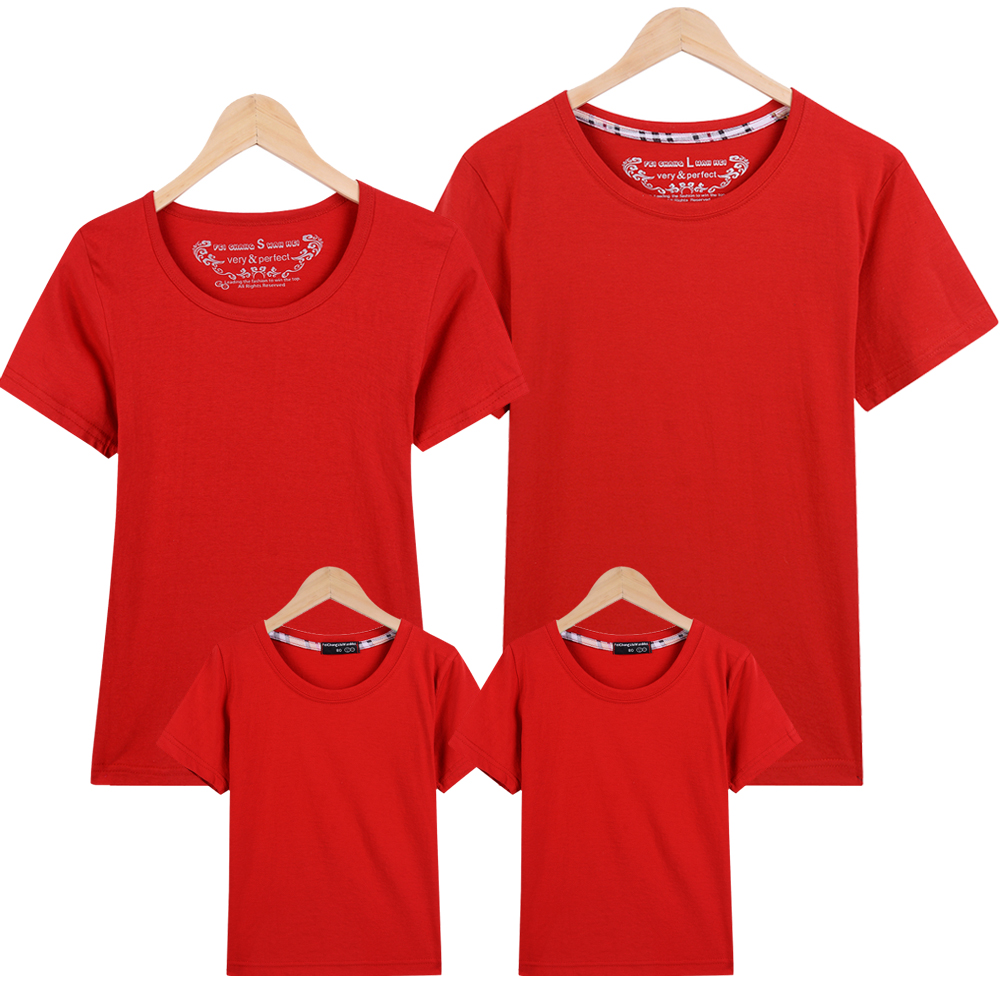Cha mẹ và con mặc mùa hè biểu tượng tùy chỉnh màu rắn ngắn tay in ảnh T-Shirt một ba-đóng gói diy pattern class dịch vụ tùy chỉnh