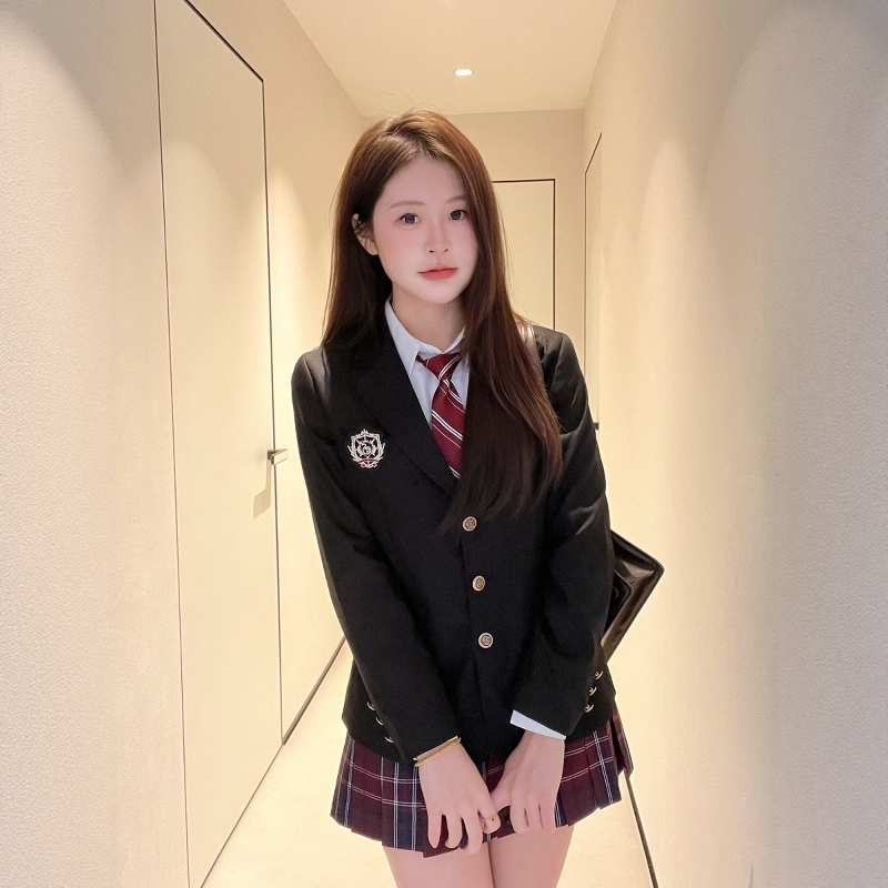 【Shanmukuan Plus Size】Jk Uniform Basic Style Blazer College Style Plus Size Waist-Cinching Suit Set for Women