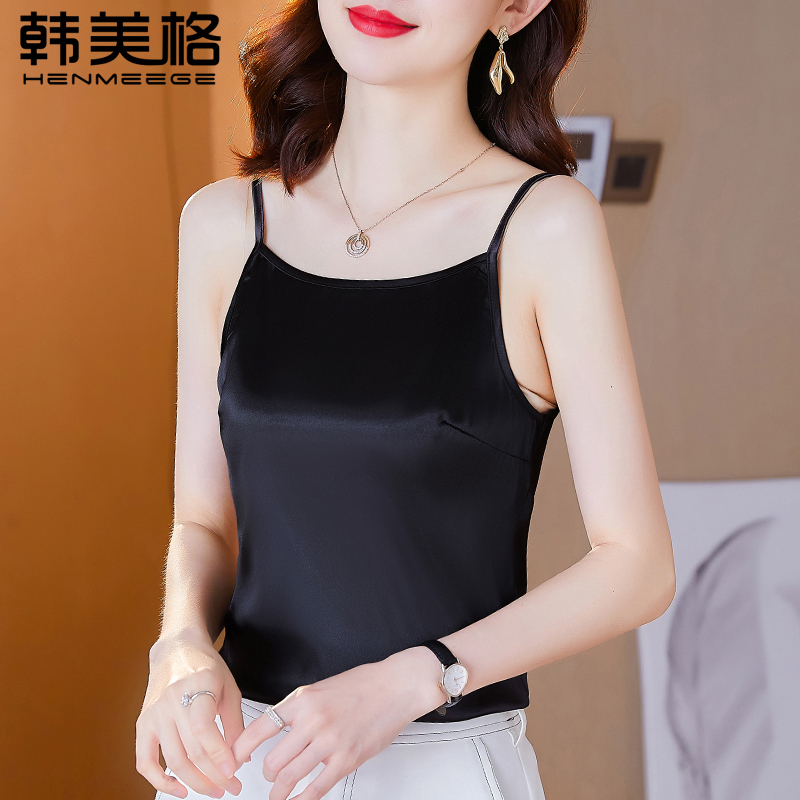 Acetate Satin Camisole for Women, Suitable for Wearing under a Suit, Summer 2026 New Style, Black Sleeveless Base Shirt Top, Trendy Acetate Satin Camisole for Women, Suitable for Wearing under a Suit, Summer 2026 New Style, Black Sleeveless Base Shirt Top, Trendy