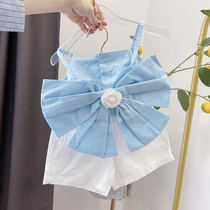 2020 summer new online celebrity foreign style camellia small suspenders with girls  big bows and vest tops outside