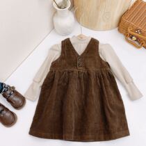 South Korea autumn and winter new girl strap skirt baby Western style corduroy vest skirt doll skirt loose child skirt