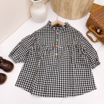 Girls  dresses autumn 2020 new Western style childrens baby skirt black and white plaid loose long-sleeved dress