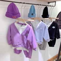 Super love casual fan childrens suit 2021 new mens and womens western style spring cotton sports three-piece suit tide