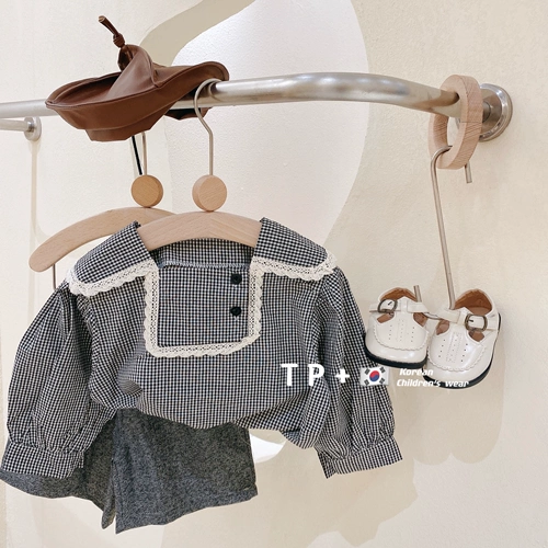 Осенний детский комплект, кружевная рубашка, шорты, детская одежда, в стиле Шанель