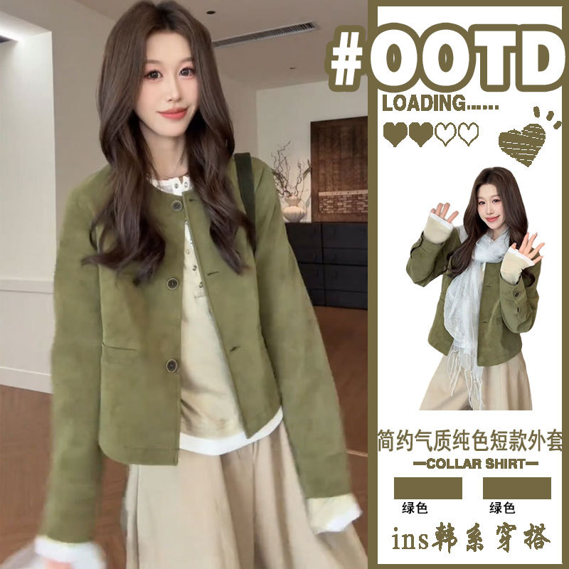 Retro Large Size Green Suede Short Jacket for Women Early Autumn 2026 New Slim Leather Jacket Petite Top Retro Large Size Green Suede Short Jacket for Women Early Autumn 2026 New Slim Leather Jacket Petite Top