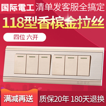 International Electrician 118 Type Large Wall Switch Four Six Lianz 6 Open Champagne Gold Six Open Double Control Switch Panel