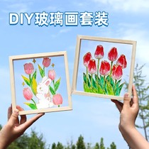 Acrylic photo frame childrens handmade diy glass painting transparent picture frame kindergarten wooden display frame art materials
