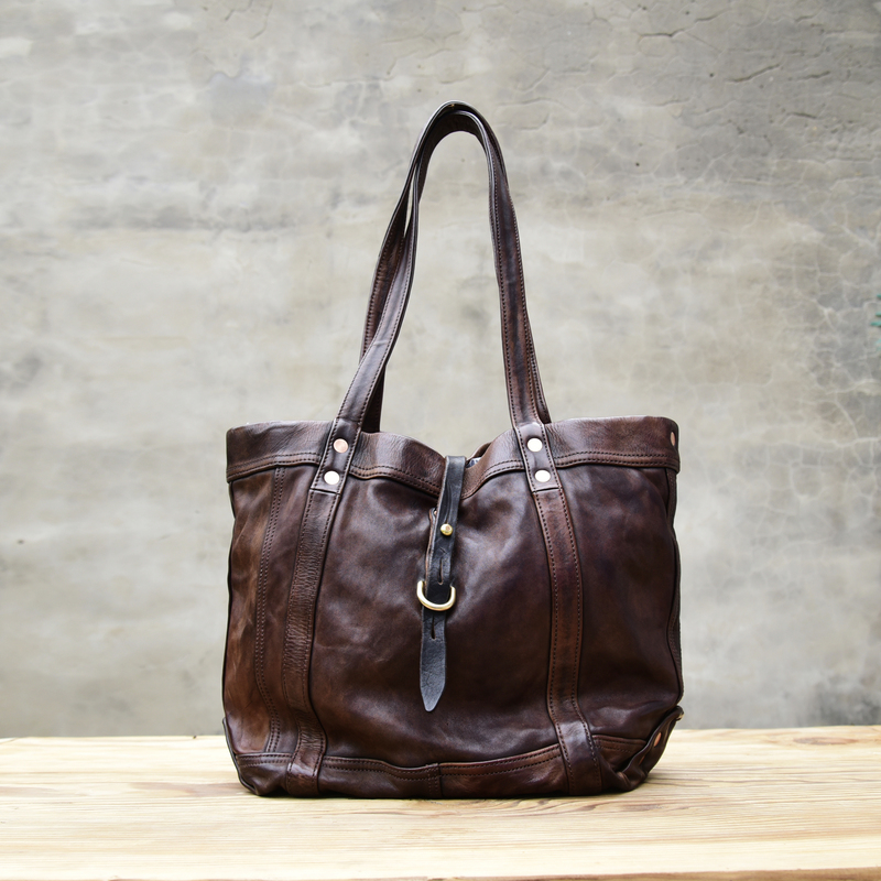 Zhidao Heavy Industries Washed Heavy-Duty Oil-Resistant Italian Imported Top-Grain Leather Single-Shoulder Vintage Casual Men's Tote Bag for Women