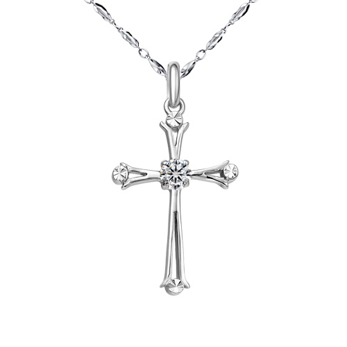 S925 Pure Silver Cross Necklace Woman Pendant Han Version Lock Bones Fashion Ornaments Temperament Small Crowdsourced and American gifts