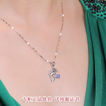 Certificate S925 sterling silver plated white gold necklace female pendant short clavicle chain Dolphin love shaking sound jewelry goddess gift