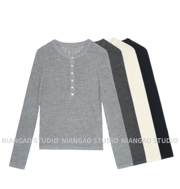 Niangao【Mousse Henry Shirt】Fine-Spun 60-Count Double Yarn 18-Gauge Yangzi Yarn All-Wool Knitwear Ngs8726