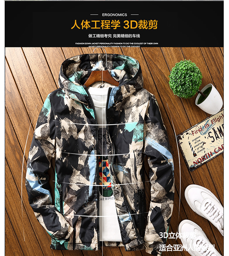 Áo khoác nam mùa thu đông và quần áo cotton phiên bản Hàn Quốc của áo khoác thể thao thủy triều ngụy trang Áo khoác mỏng cho nam áo khoác logo tùy chỉnh áo phao đại hàn nam giới