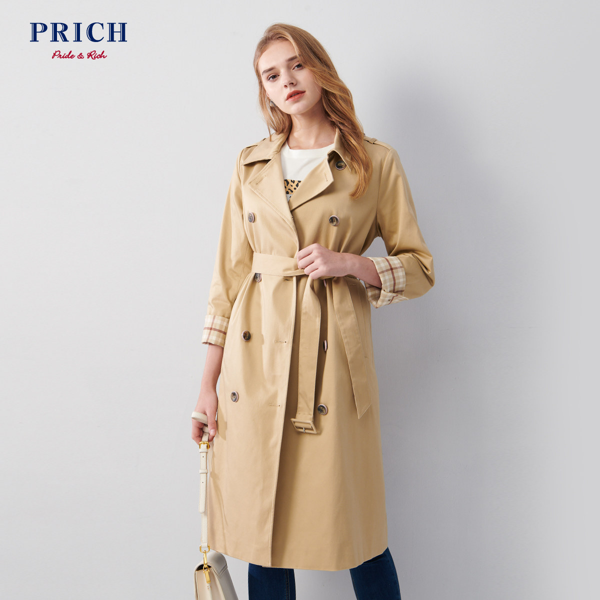 PRICH Autumn/Winter New Women's Coat Khaki Mid-Length Fashion British Style Popular Trench Coat PRJT94920Q