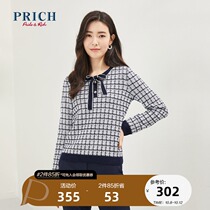 PRICH new casual sweet and comfortable stitching collar plaid knit sweater PRKWA1101M