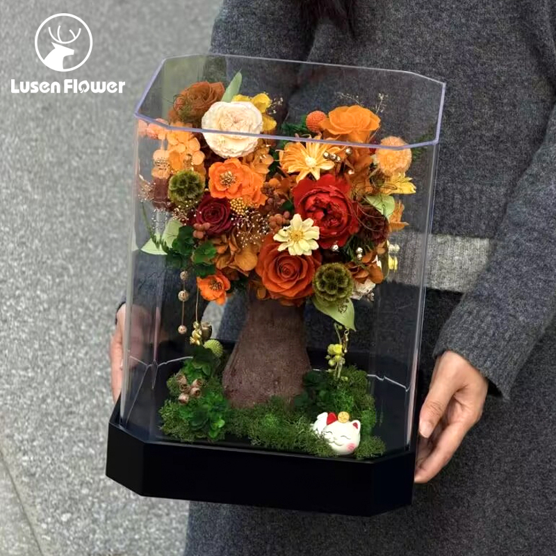 Eight-Sided High-Transparency Acrylic Base for Displaying Preserved Flowers, Multi-Color Base DIY Gift Box, Friend Gift